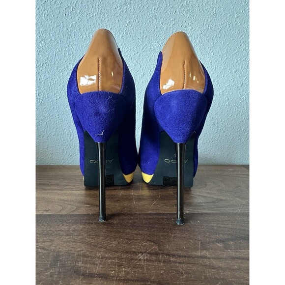 Aldo Deltoro Cobalt Blue Heels Size 6 US 36 Spike Heel Peep Toe Platform Yellow - Picture 6 of 12